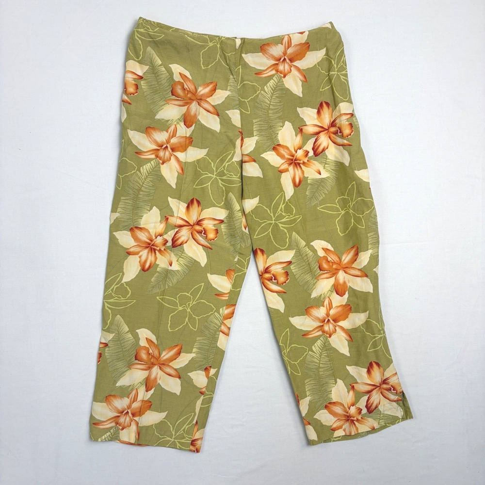 Tommy Bahama Womens Silk Linen Tropical Orchid Beach Floral‎ Crop Pants Green 6